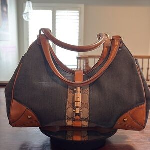 GUCCI JACKIE Denim & Leather w/Piston Lock